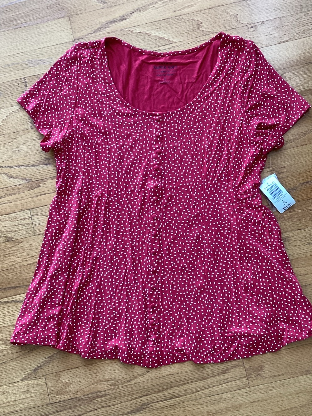 torrid Red Polka Dot Scoop Neck Short Sleeve Top